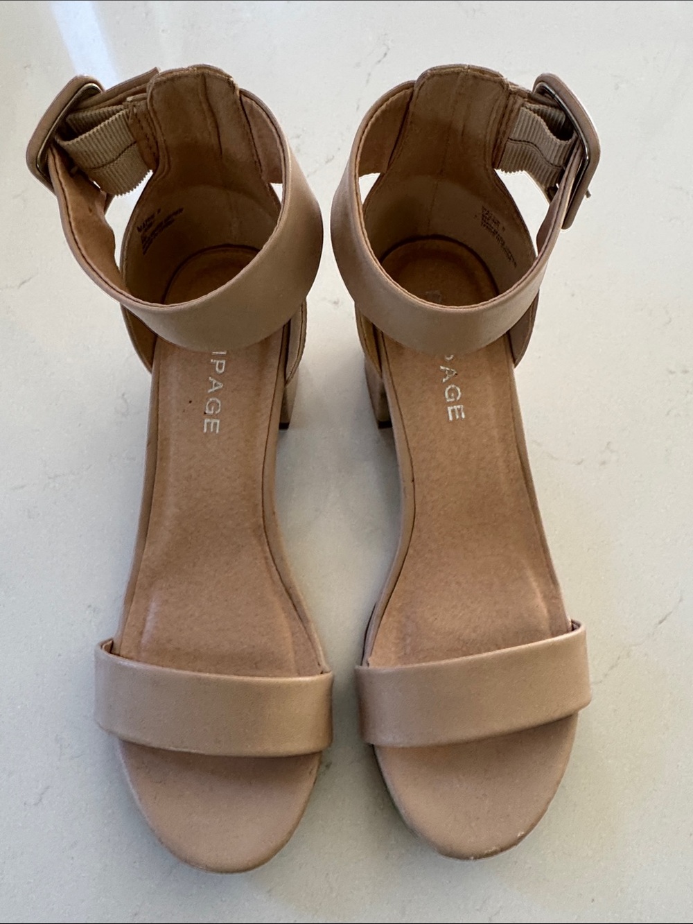 Women's Nude Ankle Strap Block Heel Sandals Size: 8